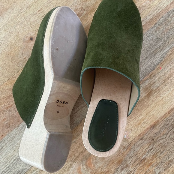 Doen Anouk Green Suede Wooden Clog Mules 39 (8.5) - Picture 2 of 7